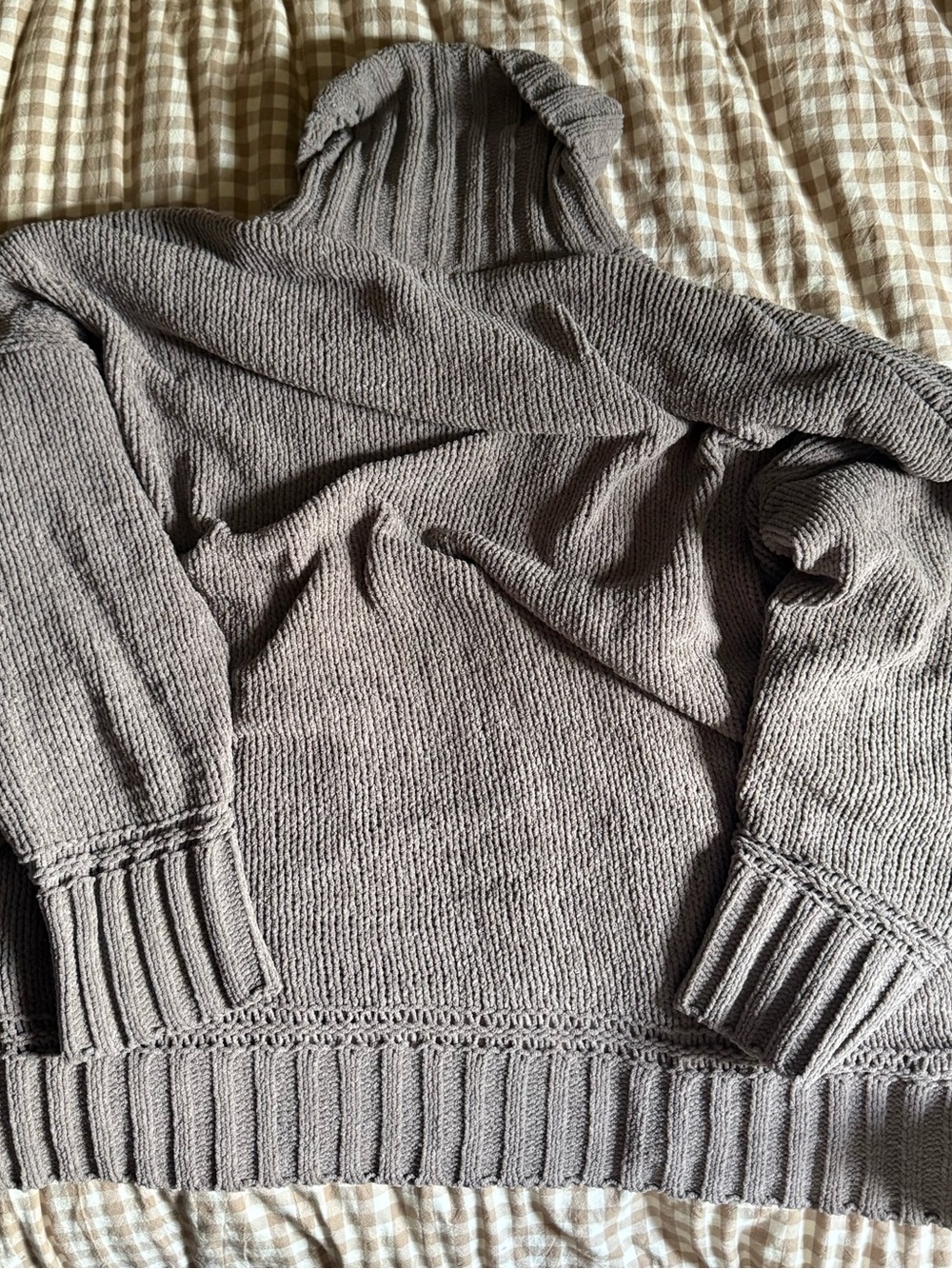 aerie Taupe Ribbed Turtleneck Hoodie Sweater